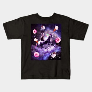 Outer Space Cat Riding Unicorn - Donut Kids T-Shirt